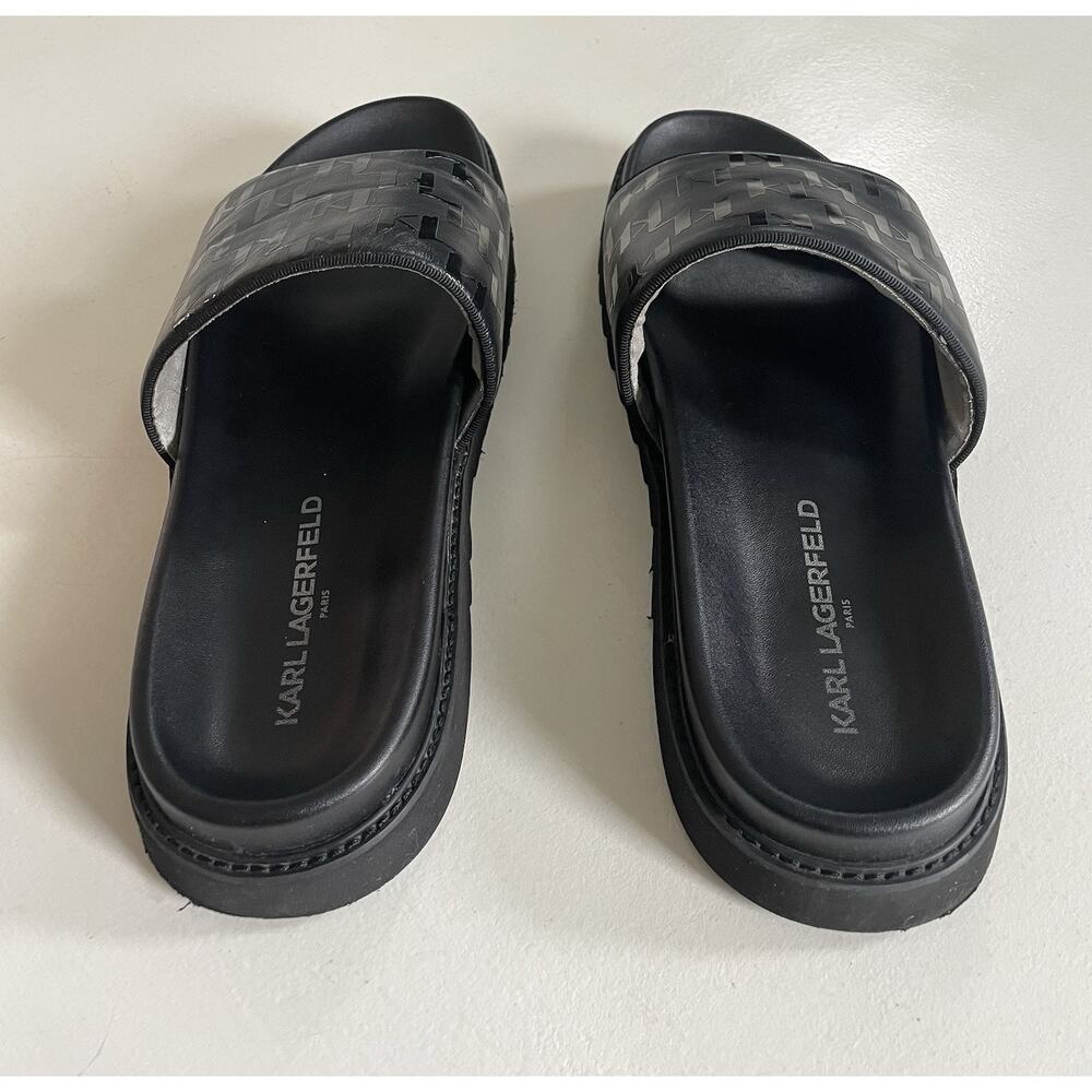 EUC Karl Lagerfeld Men Size 13 M Paris Monogram Slide Open Toe Sandals Black - Picture 4 of 16